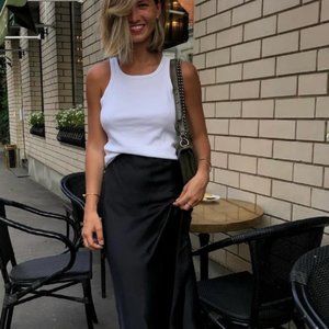 Silk skirt Black silk satin skirt bias cut Silk slip skirt midi Silk